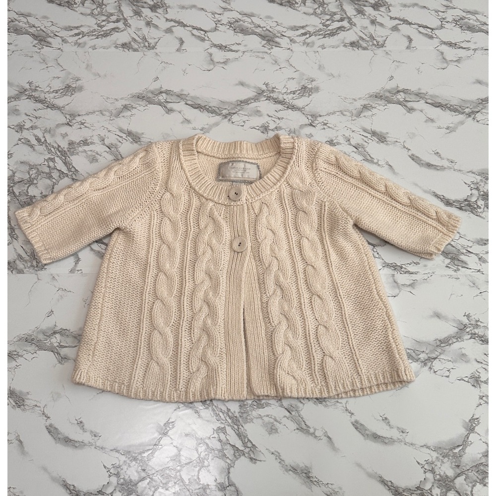 American Eagle Cream Cable Knit Cardigan Sweater Ivory Short Sleeve Medium